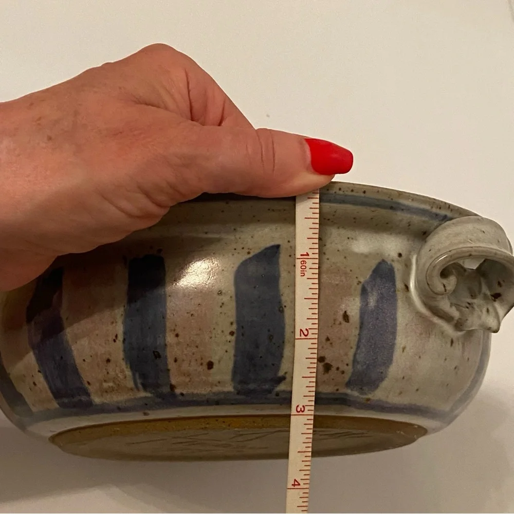 GEORGE KNAUS ART POTTERY CASSEROLE 2 PIECE GRAY BLUE VINTAGE STONEWEAR HOME
